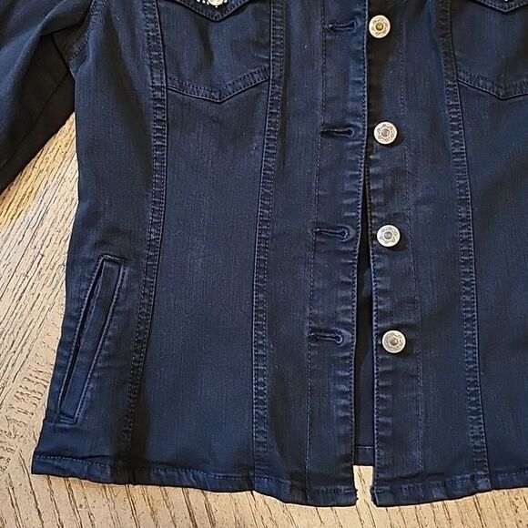 Black studded denim jacket size M dungarees - Picture 4 of 14